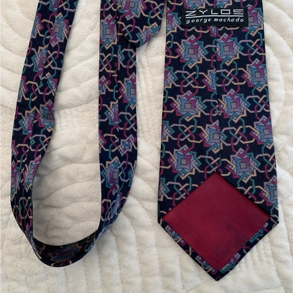 Zylos George Machado Italian Silk Navy Blue Patterned Tie
